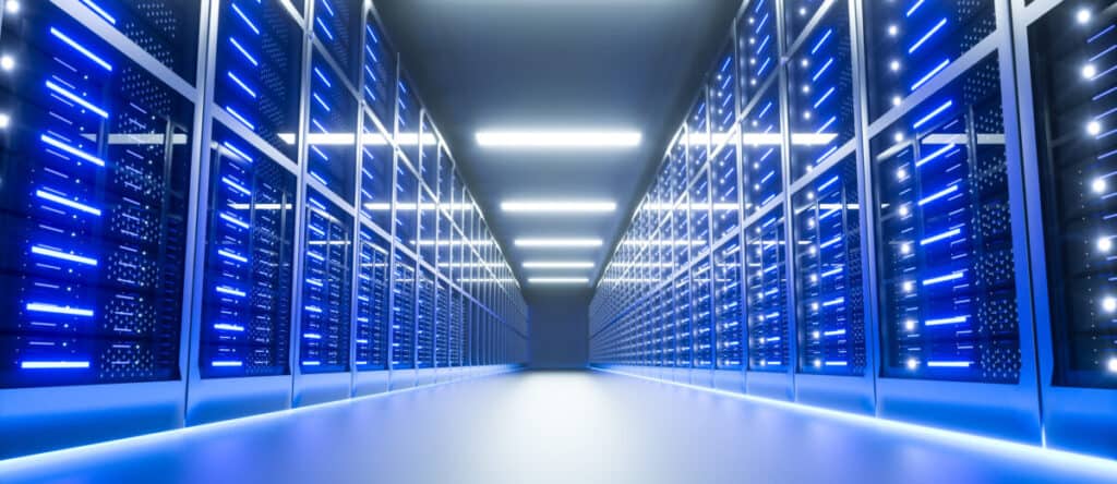 Server room interior in datacenter. 3D Render