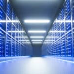 Server room interior in datacenter. 3D Render