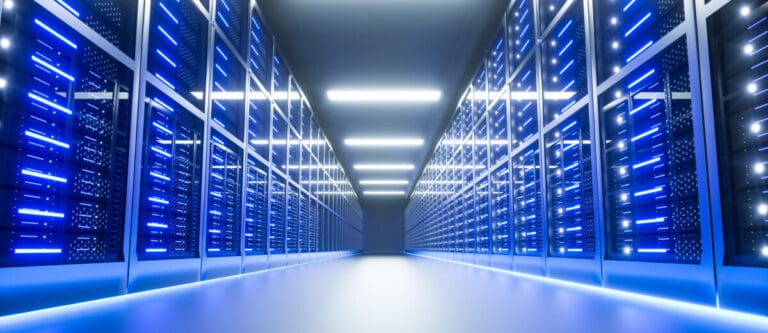 Server room interior in datacenter. 3D Render